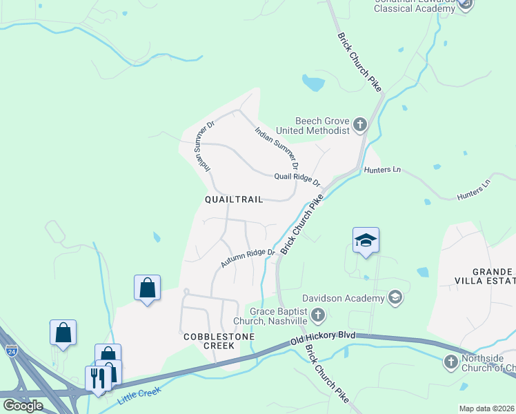 map of restaurants, bars, coffee shops, grocery stores, and more near 4824 Indian Summer Drive in Nashville