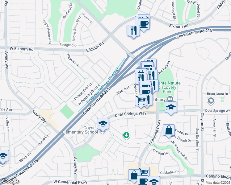 map of restaurants, bars, coffee shops, grocery stores, and more near 6929 Diver Avenue in North Las Vegas
