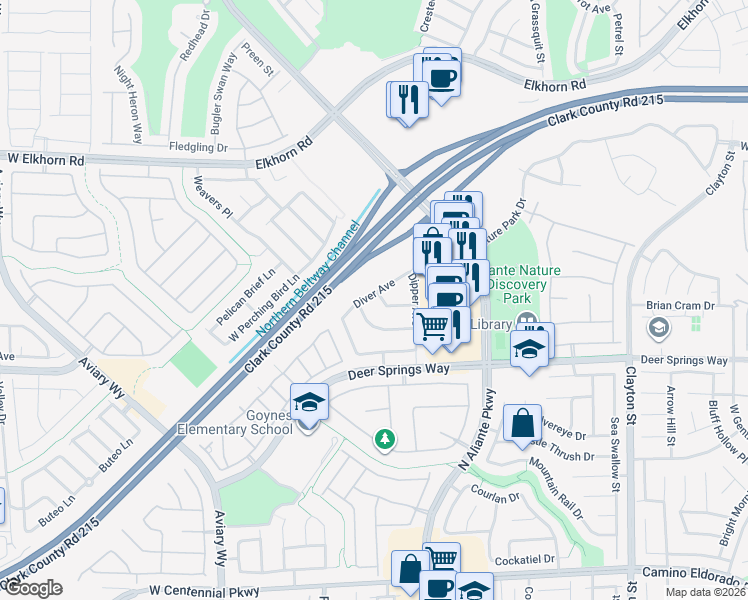 map of restaurants, bars, coffee shops, grocery stores, and more near 7009 Diver Avenue in North Las Vegas