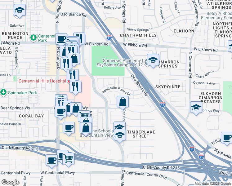 map of restaurants, bars, coffee shops, grocery stores, and more near 8426 Vacarez Drive in Las Vegas