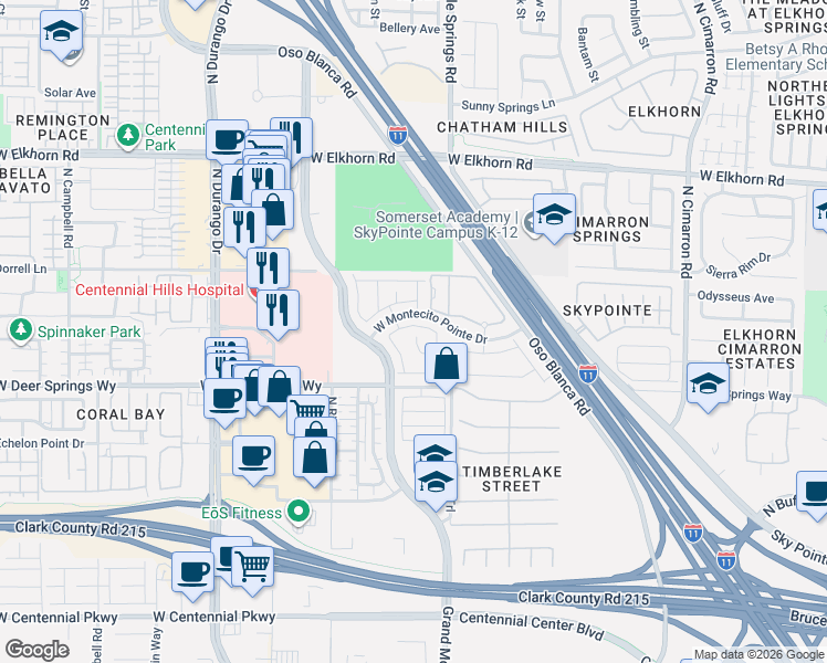 map of restaurants, bars, coffee shops, grocery stores, and more near 8426 Vacarez Drive in Las Vegas