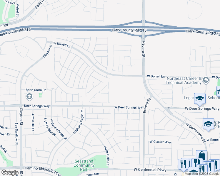 map of restaurants, bars, coffee shops, grocery stores, and more near 6914 Pacific Robin Street in North Las Vegas