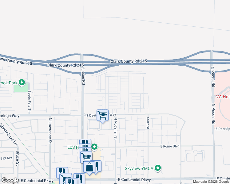map of restaurants, bars, coffee shops, grocery stores, and more near Bruce Woodbury Beltway in North Las Vegas