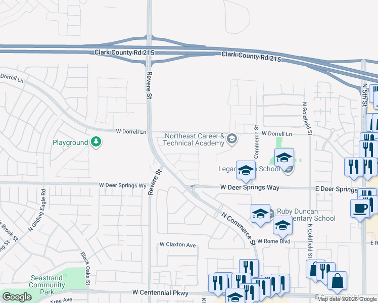 map of restaurants, bars, coffee shops, grocery stores, and more near 532 Founders Creek Avenue in North Las Vegas