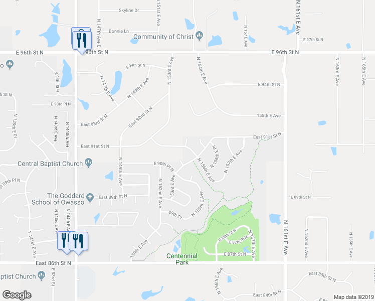 map of restaurants, bars, coffee shops, grocery stores, and more near 15364 East 91st Street North in Owasso