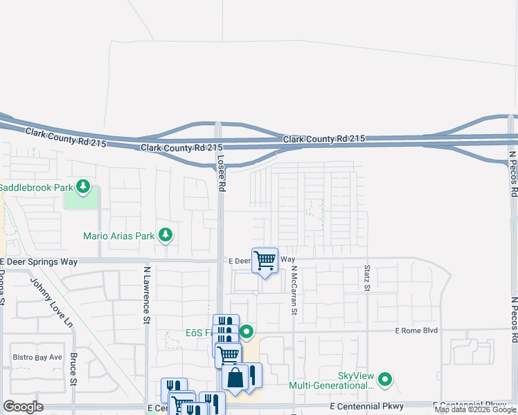 map of restaurants, bars, coffee shops, grocery stores, and more near Sunflower Pearl Avenue in North Las Vegas