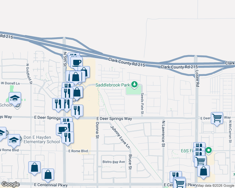 map of restaurants, bars, coffee shops, grocery stores, and more near 996 Brilliant Meadow Avenue in North Las Vegas