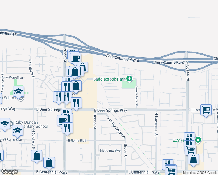 map of restaurants, bars, coffee shops, grocery stores, and more near 996 Brilliant Meadow Avenue in North Las Vegas
