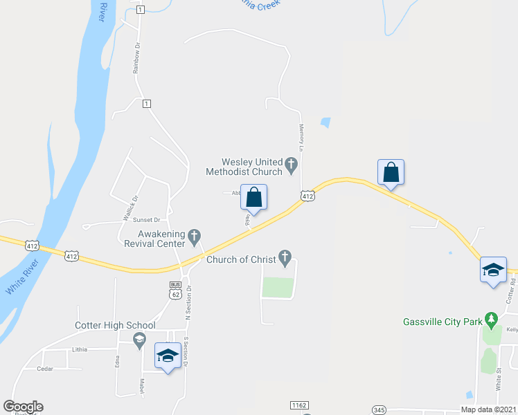 map of restaurants, bars, coffee shops, grocery stores, and more near 32 Abby Lane in Cotter