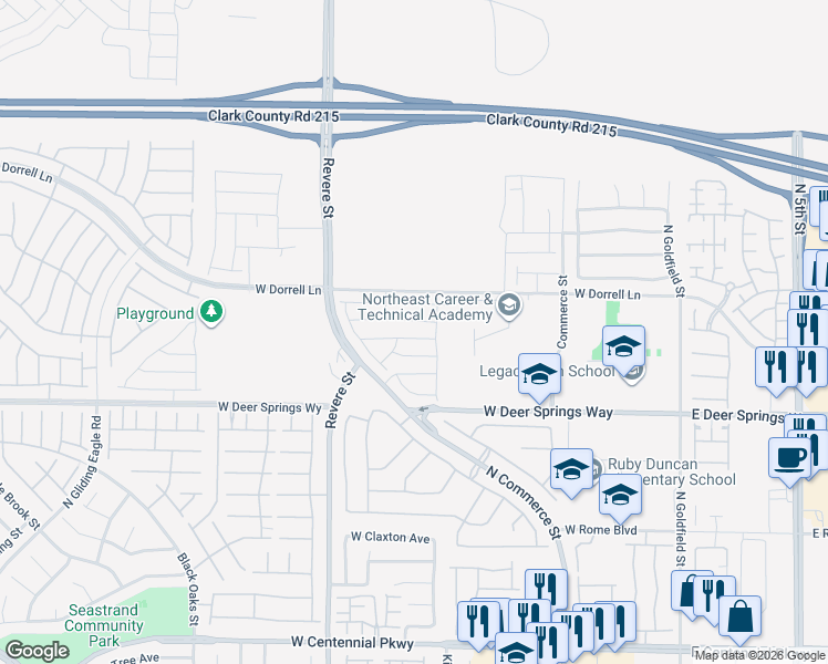 map of restaurants, bars, coffee shops, grocery stores, and more near 532 Founders Creek Avenue in North Las Vegas