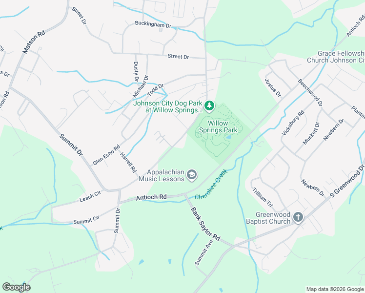 map of restaurants, bars, coffee shops, grocery stores, and more near 1229 Huffine Road in Johnson City