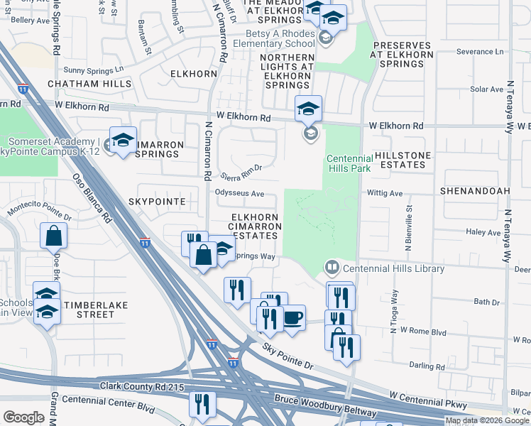 map of restaurants, bars, coffee shops, grocery stores, and more near 7817 Olympus Avenue in Las Vegas