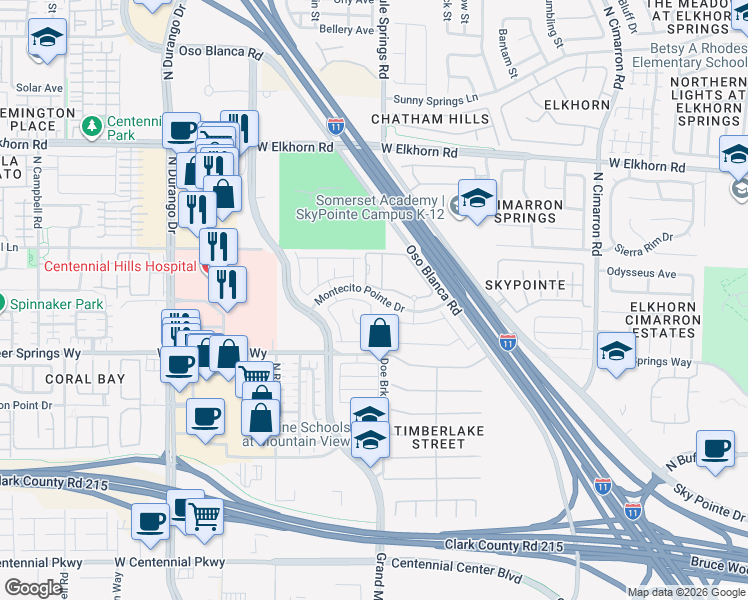 map of restaurants, bars, coffee shops, grocery stores, and more near 8414 Vacarez Drive in Las Vegas