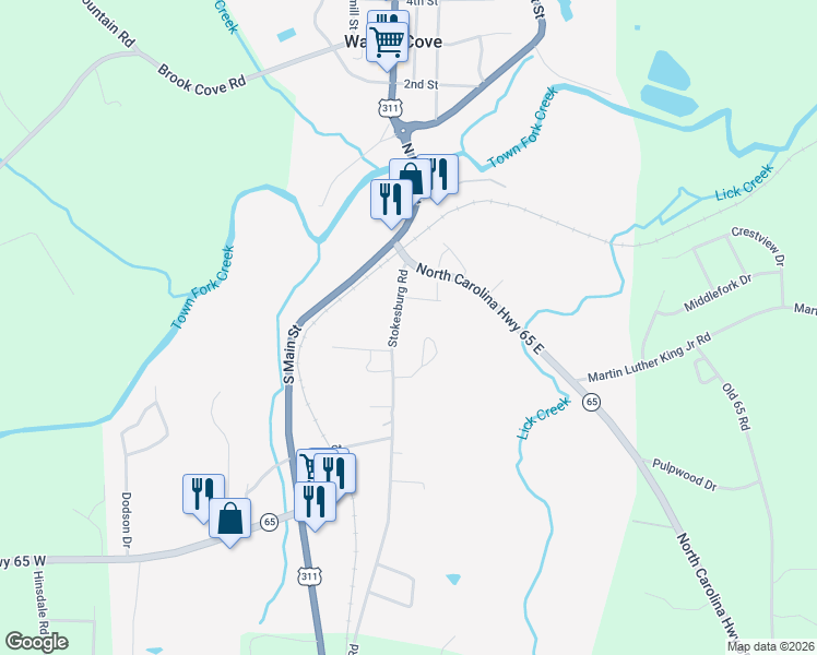 map of restaurants, bars, coffee shops, grocery stores, and more near 117 Cameron Street in Walnut Cove