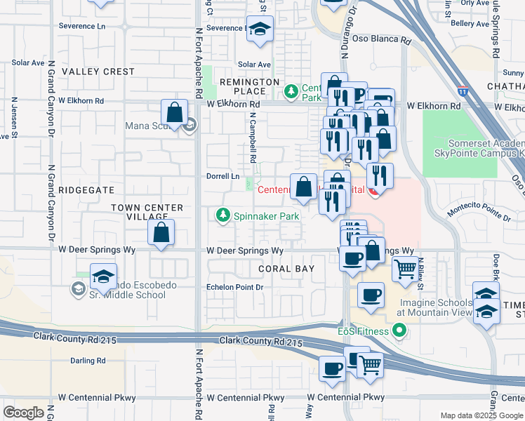 map of restaurants, bars, coffee shops, grocery stores, and more near 9025 Townbridge Avenue in Las Vegas