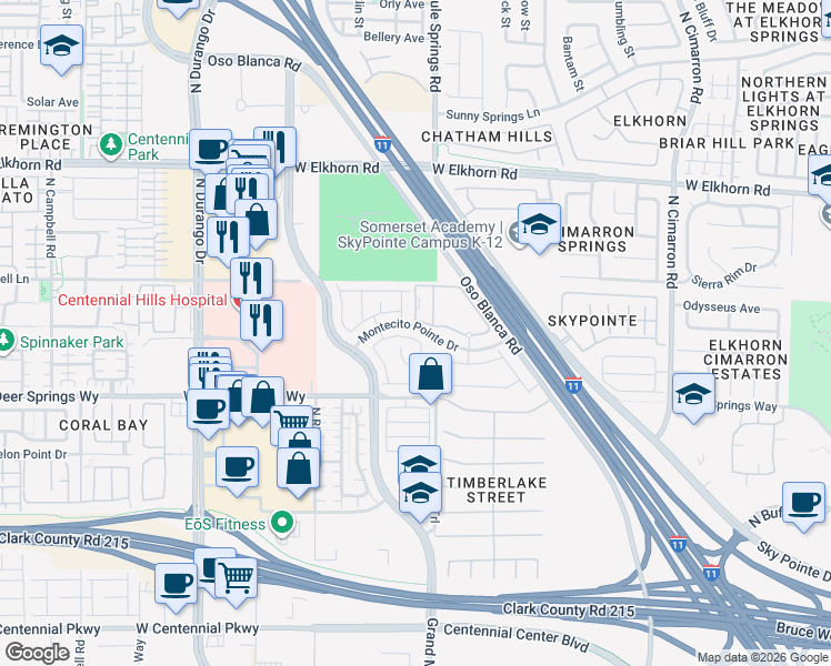 map of restaurants, bars, coffee shops, grocery stores, and more near 8426 Vacarez Drive in Las Vegas