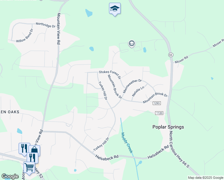 map of restaurants, bars, coffee shops, grocery stores, and more near 517 Mountain Brook Drive in King