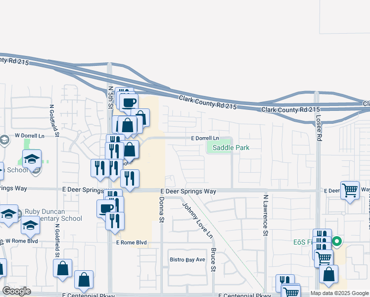 map of restaurants, bars, coffee shops, grocery stores, and more near 1023 Brilliant Meadow Avenue in North Las Vegas