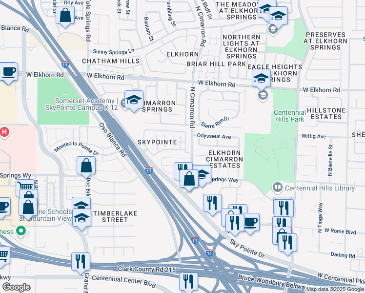 map of restaurants, bars, coffee shops, grocery stores, and more near 6868 Sky Pointe Drive in Las Vegas