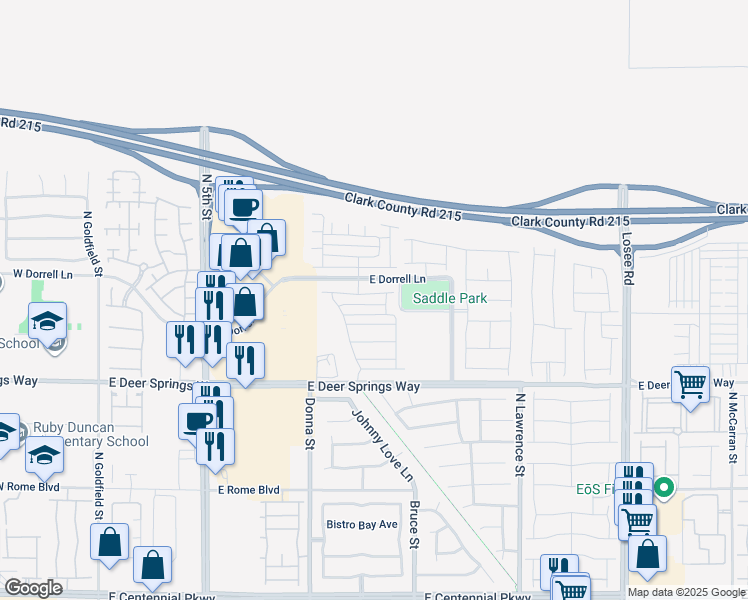 map of restaurants, bars, coffee shops, grocery stores, and more near 1115 Brilliant Meadow Avenue in North Las Vegas