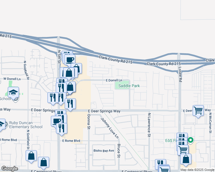 map of restaurants, bars, coffee shops, grocery stores, and more near 1115 Brilliant Meadow Avenue in North Las Vegas