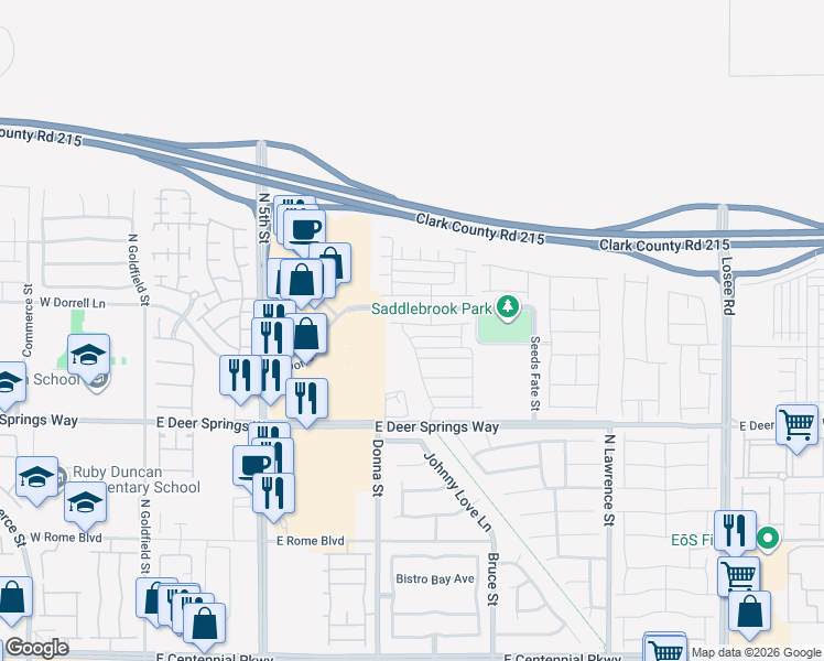 map of restaurants, bars, coffee shops, grocery stores, and more near 1003 Brilliant Meadow Avenue in North Las Vegas