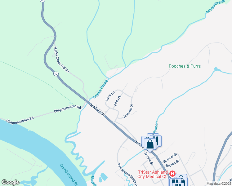 map of restaurants, bars, coffee shops, grocery stores, and more near 174 Arbor Loop in Ashland City