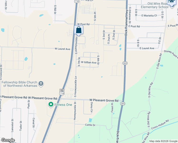 map of restaurants, bars, coffee shops, grocery stores, and more near 3204 South 5th Court in Rogers