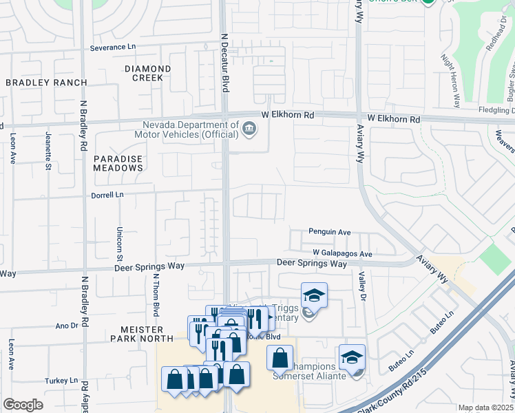 map of restaurants, bars, coffee shops, grocery stores, and more near 6933 Willow Warbler Street in North Las Vegas
