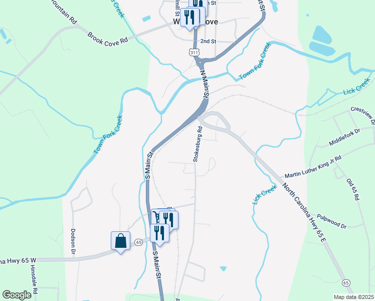 map of restaurants, bars, coffee shops, grocery stores, and more near 511 Stokesburg Road in Walnut Cove