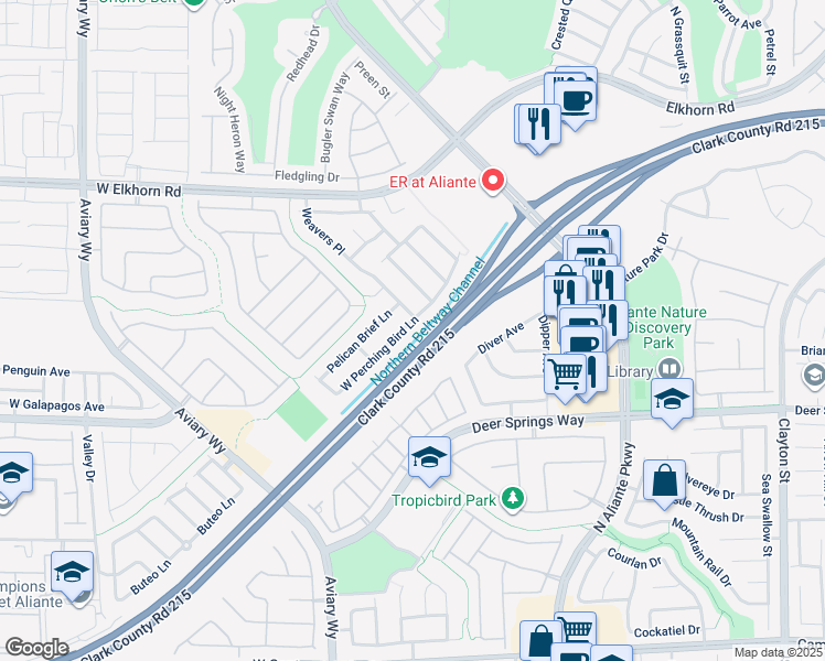 map of restaurants, bars, coffee shops, grocery stores, and more near 3409 West Perching Bird Lane in North Las Vegas