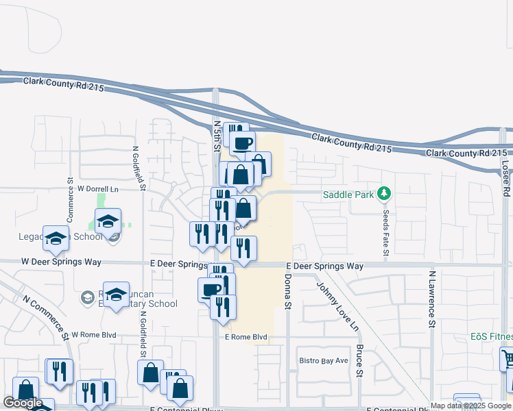 map of restaurants, bars, coffee shops, grocery stores, and more near East Dorrell Lane in North Las Vegas