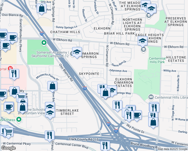 map of restaurants, bars, coffee shops, grocery stores, and more near 6868 Sky Pointe Drive in Las Vegas