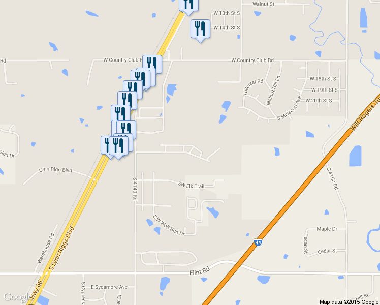 map of restaurants, bars, coffee shops, grocery stores, and more near 2000 Frederick Road in Claremore
