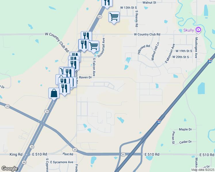 map of restaurants, bars, coffee shops, grocery stores, and more near 2000 Frederick Rd in Claremore
