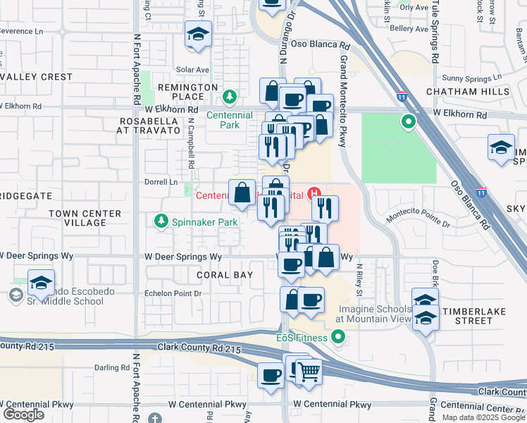 map of restaurants, bars, coffee shops, grocery stores, and more near 6955 North Durango Drive in Las Vegas