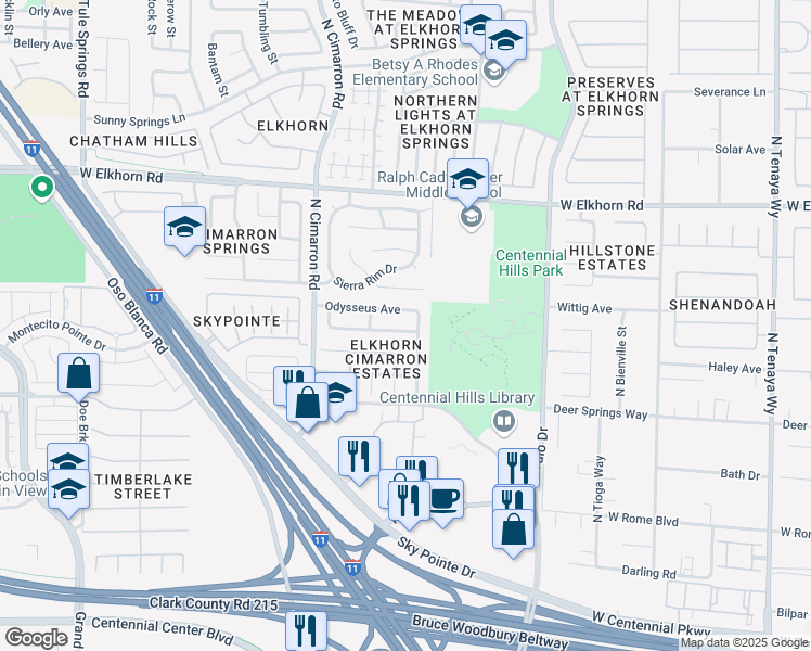 map of restaurants, bars, coffee shops, grocery stores, and more near 7808 Olympus Avenue in Las Vegas