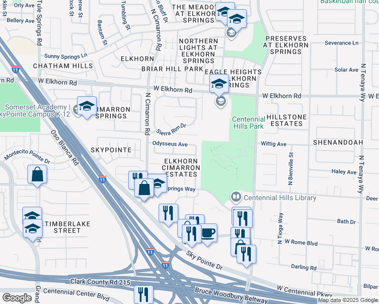 map of restaurants, bars, coffee shops, grocery stores, and more near 7808 Olympus Avenue in Las Vegas