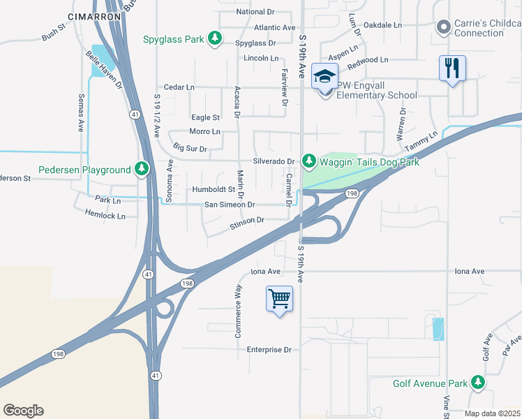 map of restaurants, bars, coffee shops, grocery stores, and more near 1430 Stinson Drive in Lemoore