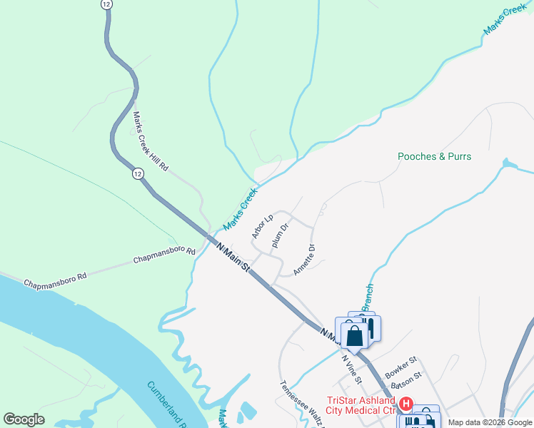 map of restaurants, bars, coffee shops, grocery stores, and more near 171 Arbor Loop in Ashland City