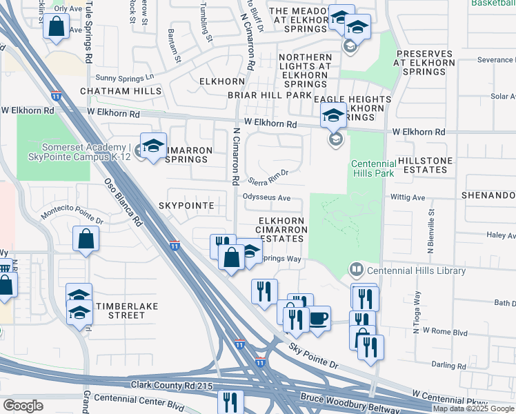 map of restaurants, bars, coffee shops, grocery stores, and more near 7916 Olympus Avenue in Las Vegas