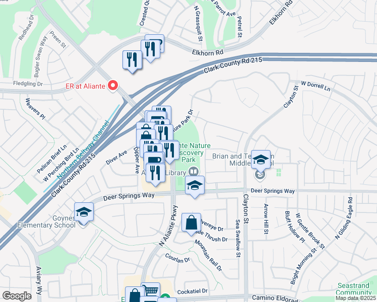 map of restaurants, bars, coffee shops, grocery stores, and more near 2627 Nature Park Drive in North Las Vegas