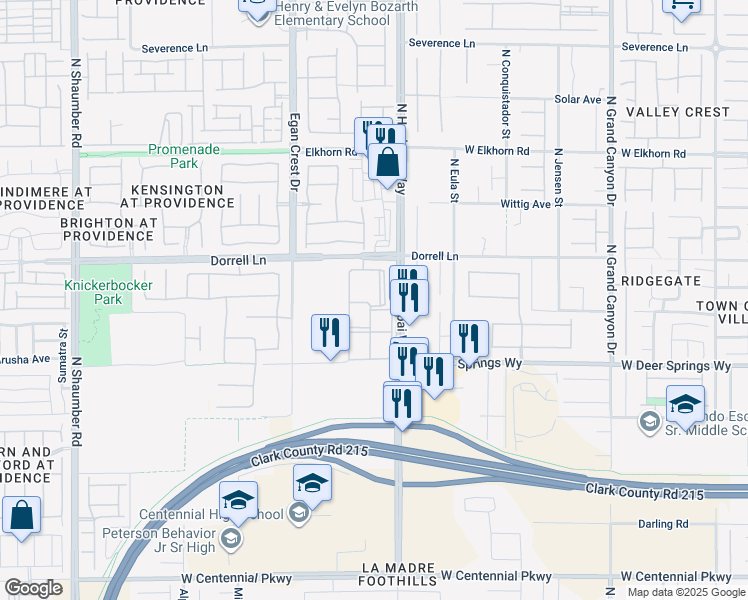 map of restaurants, bars, coffee shops, grocery stores, and more near 10151 West Dorrell Lane in Las Vegas