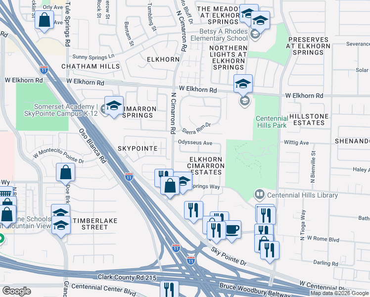 map of restaurants, bars, coffee shops, grocery stores, and more near 7937 Olympus Avenue in Las Vegas