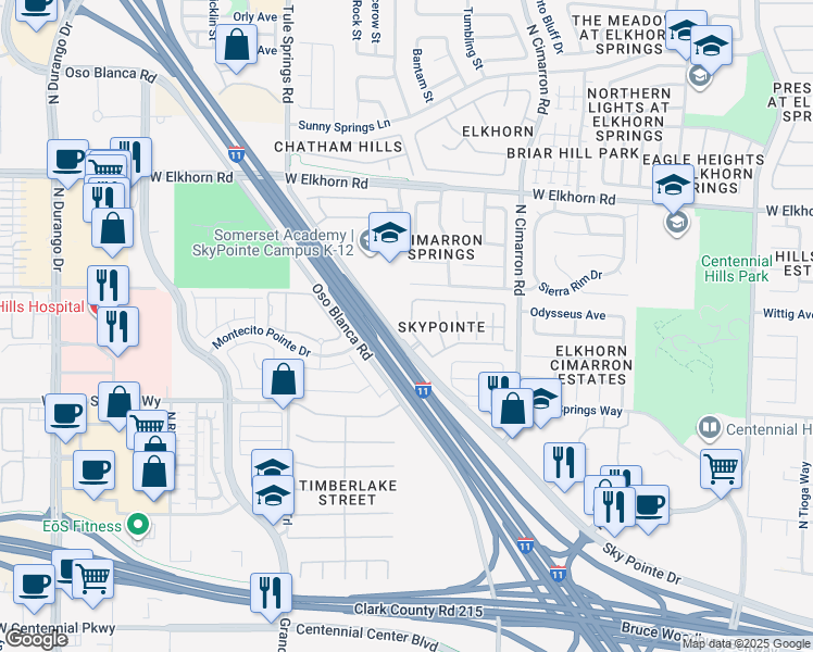 map of restaurants, bars, coffee shops, grocery stores, and more near 6868 Sky Pointe Drive in Las Vegas
