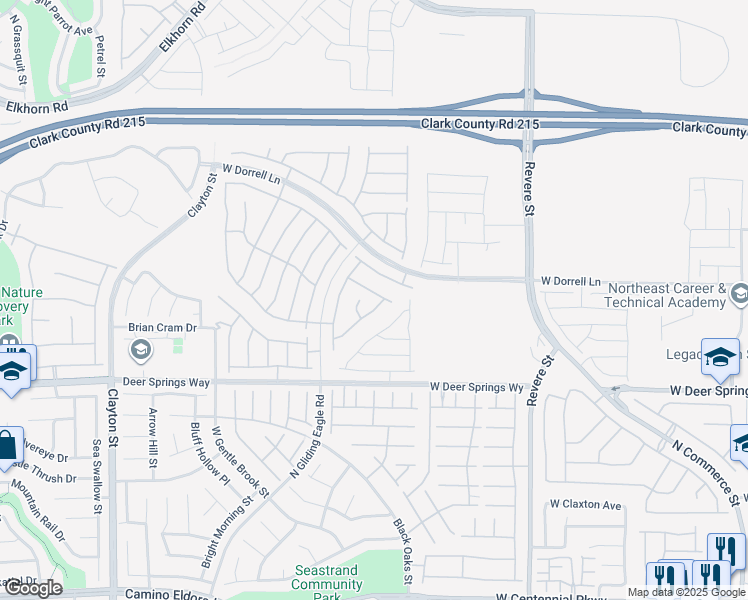 map of restaurants, bars, coffee shops, grocery stores, and more near 1305 Hudson Creek Place in North Las Vegas