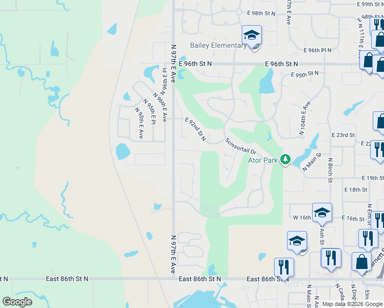 map of restaurants, bars, coffee shops, grocery stores, and more near 9113 North 100th East Avenue in Owasso