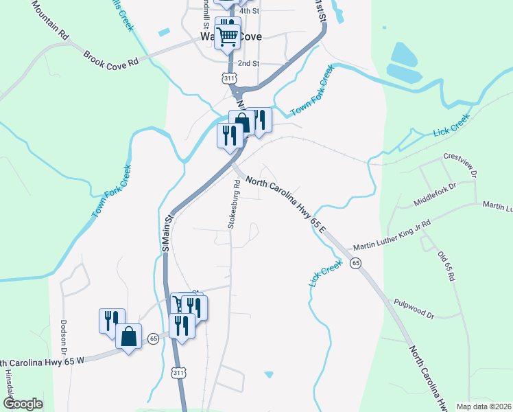 map of restaurants, bars, coffee shops, grocery stores, and more near 117 Cameron Street in Walnut Cove