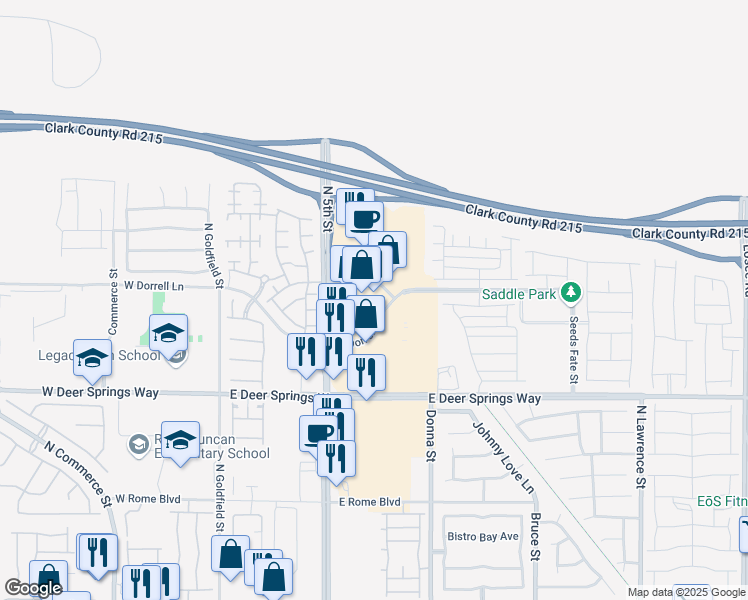 map of restaurants, bars, coffee shops, grocery stores, and more near 6960 North 5th Street in North Las Vegas