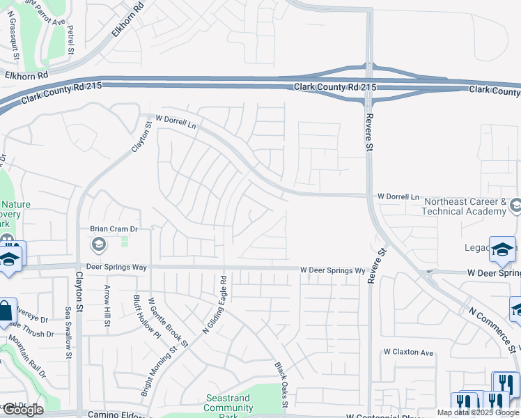 map of restaurants, bars, coffee shops, grocery stores, and more near 1305 Hudson Creek Place in North Las Vegas